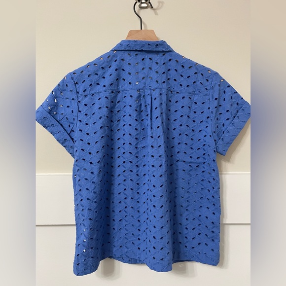 Banana Republic Blue Midnight Eyelet Short Sleeve Blouse Size XS - Picture 4 of 8